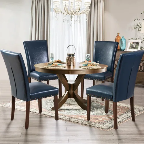Miniatura 12 de Juego de 2 sillas tapizadas color beige para comedor – Sillas de cocina estilo granja con respaldo alto, patas de caucho sólido, asiento de espuma