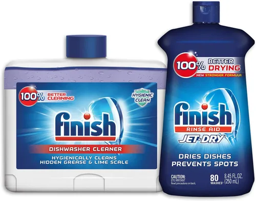 Finish Jet-Dry Rinse Aid, agente de enjuague para lavavajillas y agente de secado, limpiador de lavavajillas de doble acción de 8.45 fl oz: combate