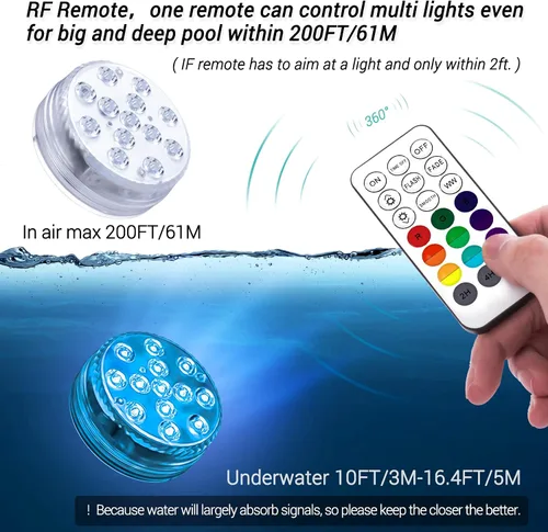 Miniatura 3 de LOFTEK Luces LED sumergibles con mando a distancia, 13 luces LED para piscina de 16 colores que cambian bajo el agua para estanque con imanes