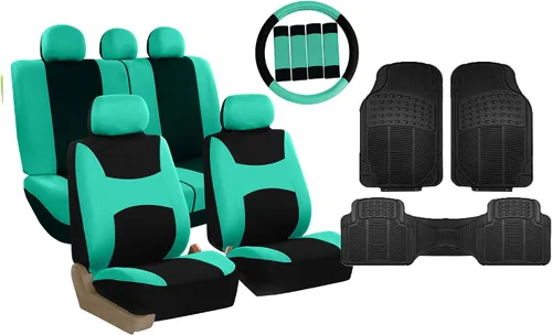 Miniatura 22 de Fundas para asientos FH GROUP FH-FB030115 de tela liviana y aireada, con división para airbag, set combinado menta/negro: funda de volante, Beige