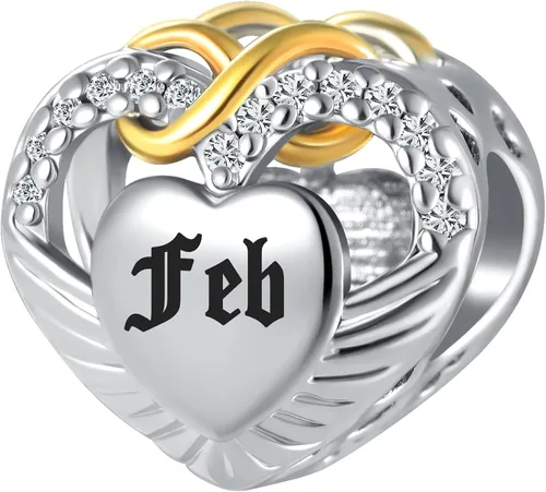 Miniatura 3 de QeenseKc Ene-Dic - Dijes de alas angulares con forma de corazón infinito y corazón calado para pulsera Pandora, Cristal Diamante de imitación