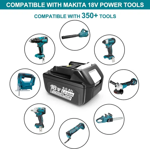 Miniatura 3 de Worthmah Paquete de 2 baterías de litio de 6000 mAh 18 V de larga duración para batería Makita de 18 V BL1860B BL1850B BL1815 BL1840B BL1815