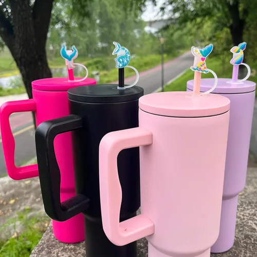 Miniatura 3 de Azul Accesorios Simples y Modernos para Tazas, Cubierta de Pajita con Patrón de Sirena para Vasos, Tapas de Pajita de Silicona para Amreich Simple