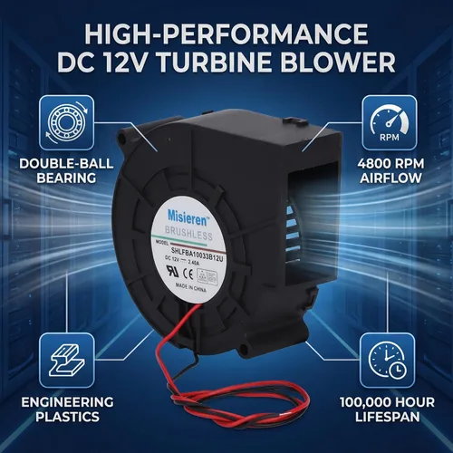 Ventilador soplador de alta velocidad de 12 V, 2.4 A, motor de aire de doble rodamiento de bolas con controlador de velocidad variable, ventilador