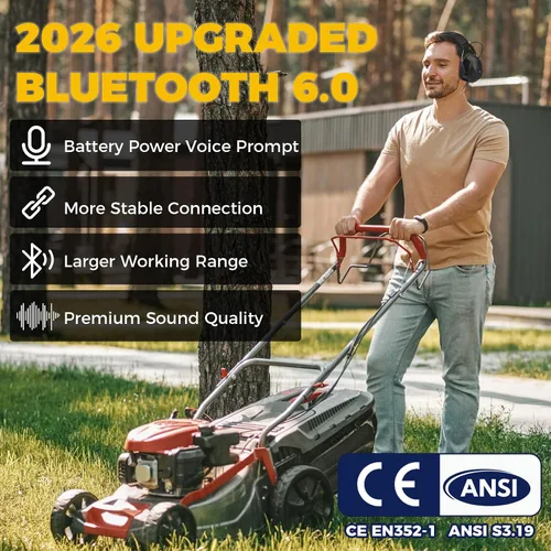 Miniatura 4 de Kalence Auriculares con Bluetooth 6.0, protección auditiva con tiempo de trabajo de 120H, orejeras de seguridad de 30dB, auriculares recargables