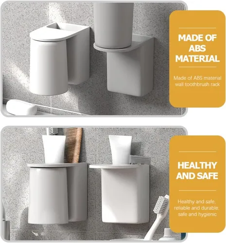 Miniatura 9 de Cabilock Soporte para cepillo de dientes montado en la pared del cuarto de baño, taza magnética para cepillo de pasta de dientes, no se necesitan