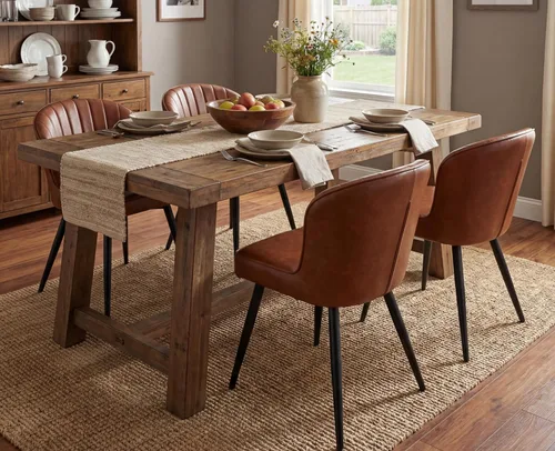 Miniatura 10 de EALSON Juego de 2 sillas de comedor modernas, asiento tapizado de piel sintética marrón con respaldo curvado y patas de metal, silla auxiliar sin PU