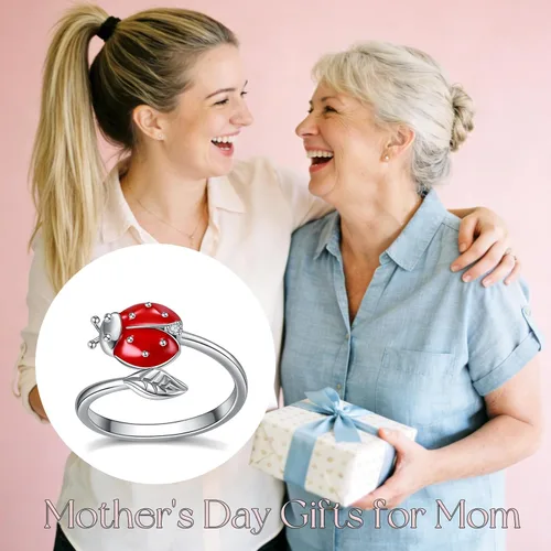 Miniatura 6 de WINNICACA Anillos de plata de ley 925 para mujer, abeja, colibrí, mariposa, mariquita, libélula y búho, anillos abiertos para cumpleaños