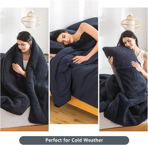 Miniatura 7 de COTTEBED Juego de edredón Queen tamaño con forro de sherpa, juego de edredón de cama con forro de sherpa, ropa de cama esponjosa, edredón lavable