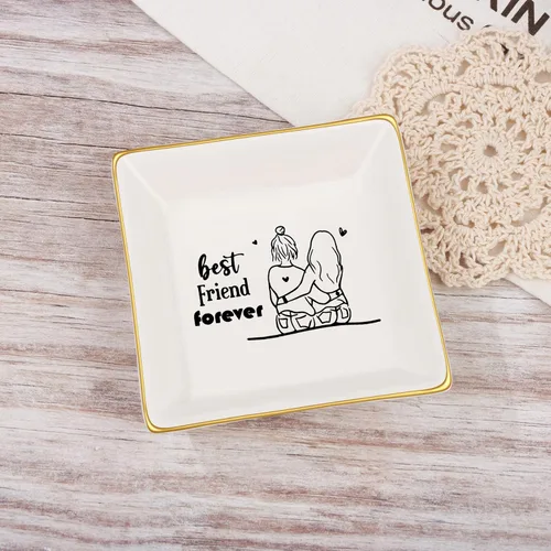 Miniatura 3 de Regalo para mujeres, mejores amigas, regalos de amistad para ella, plato de cerámica para anillos, bandeja decorativa, regalo único para mejores