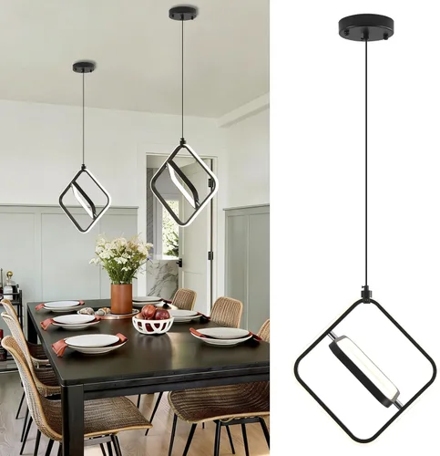 Miniatura 9 de Lámparas colgantes LED negras modernas, paquete de 2 unidades, diseño minimalista, iluminación colgante ovalada para isla de cocina, luz colgante
