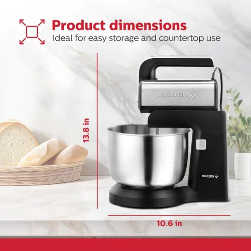 Miniatura 7 de Holstein Housewares - Batidora de mano y soporte de 5 velocidades, 250W de potencia con luz LED, en negro y acero inoxidable – Mezclador versátil