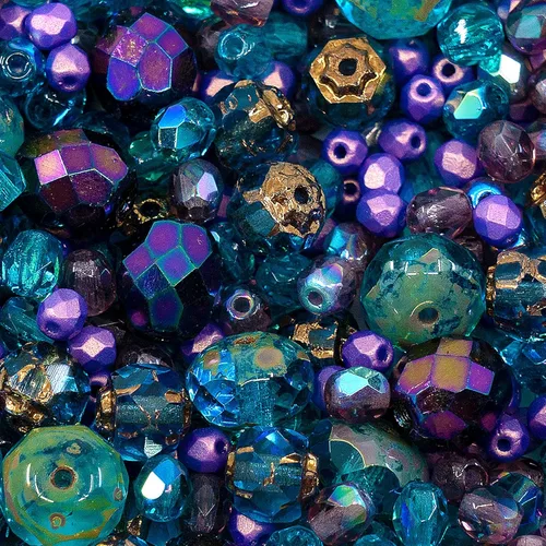 Miniatura 3 de 0.88 oz de mezcla azul y púrpura de cuentas checas facetadas y pulidas al fuego (redondas, catedral, arandela)