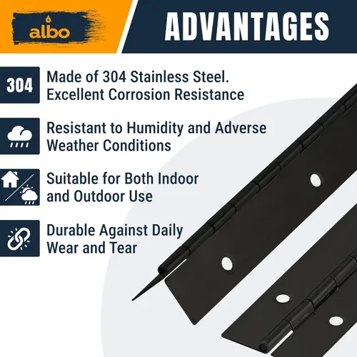 Miniatura 3 de Bisagra de piano negra resistente de 12 pulgadas de acero inoxidable continuo 304 (paquete de 2), bisagras de gabinete de montaje en superficie