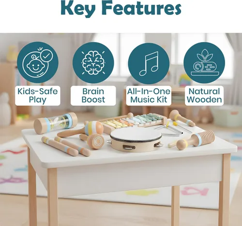 Miniatura 5 de Juguetes Montessori 9 en 1 para niños de 1 año - Instrumentos musicales de madera para niños pequeños de 1 a 3 años Juguetes musicales para bebés