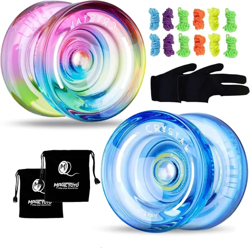 MAGICYOYO Paquete de 2 Yoyos Responsivos para Niños Principiantes, Yoyos K2 de Cristal con 2 Guantes de Yoyo, 2 Bolsas de Yoyo, 12 Cuerdas de Yoyo