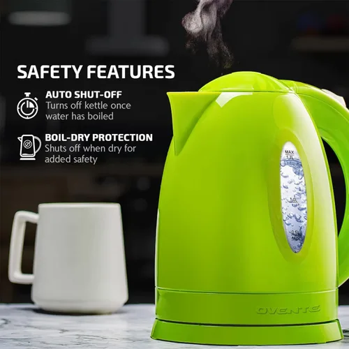 Miniatura 6 de Ovente Hervidores eléctricos de 1.7 litros, calentador de agua de ebullición rápida y calentador para tetera y cafetera en blanco y verde