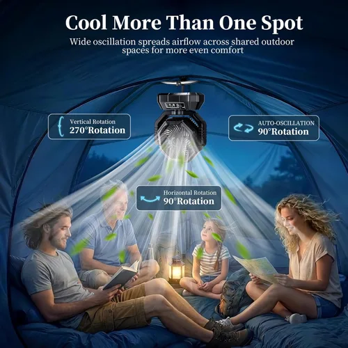 Miniatura 3 de AJVV Ventilador de camping con luz, control remoto y oscilación, ventilador colgante de tienda de campaña a batería, recargable portátil