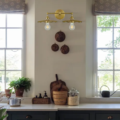 Miniatura 6 de PASSICA DECOR Lámpara de pared con cable de 2 cabezales, lámpara de pared para interiores, latón antiguo, 2 luces con pantalla de flores, accesorio