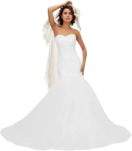 Miniatura 49 de Vestido de novia formal sin tirantes con encaje, largo de sirena para mujer 2019 WD162