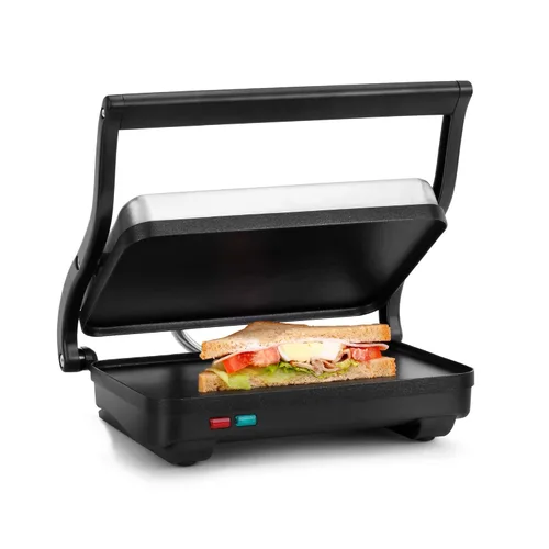 Holstein Housewares Plancha Eléctrica para Tostar Sándwiches, Varios Snacks - Negro/Acero Inoxidable (260 x 170mm)