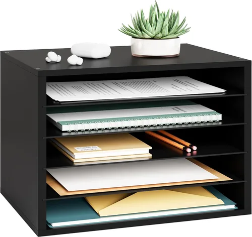 Miniatura 12 de Organizador de papel Ballucci, organizador de escritorio de madera apilable de 3 niveles, organizador de archivos de documentos y clasificador
