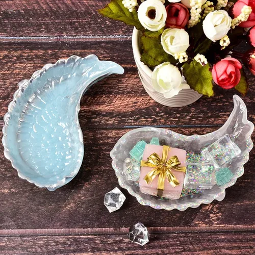 Miniatura 3 de iSuperb 2 moldes de resina para bandejas de alas, moldes de silicona con plumas de ángel, soporte para platos de almacenamiento de joyas, moldes