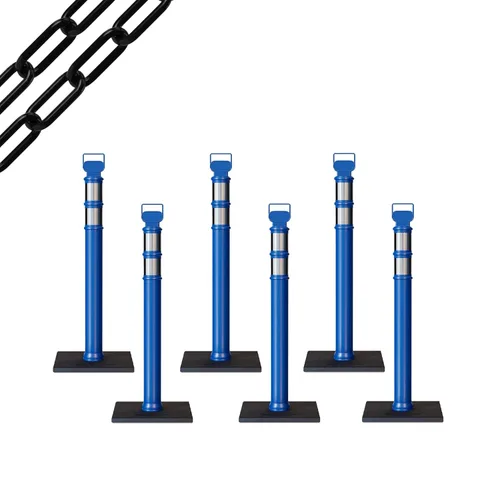 Miniatura 20 de Trafford Industrial - Paquete de 6 postes de delineador de 45 pulgadas, collares reflectantes de 3 pulgadas, base de goma de 10 libras