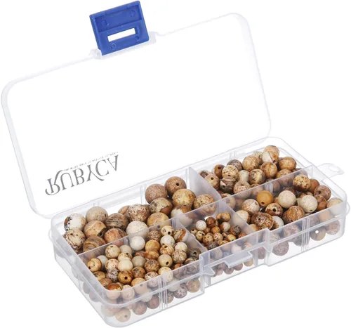Miniatura 26 de RUBYCA Natural negro lava piedras preciosas redondas sueltas cuentas organizador caja de plástico fabricación de joyas mezcla tamaños