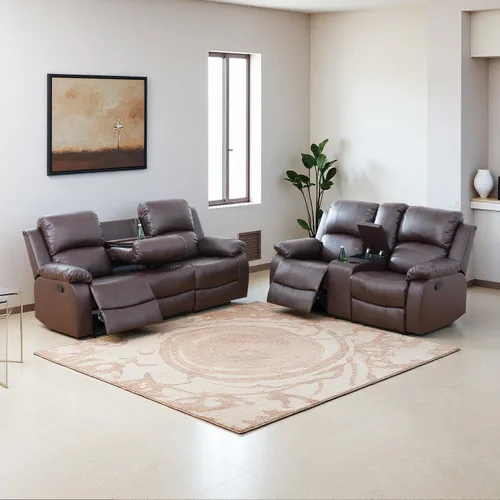 Miniatura 15 de Juego de sala de Estar reclinable de 3 piezas, juego de sofá reclinable Manual para conjunto de muebles de sala de Estar, con consola de Gris oscuro