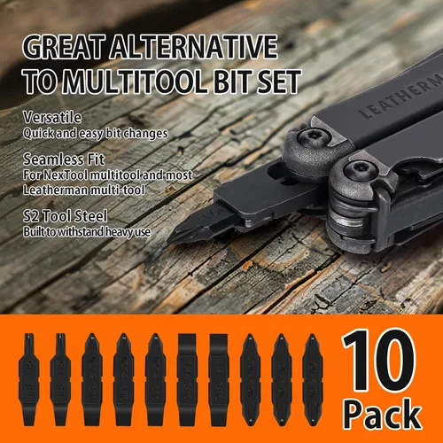 Miniatura 2 de NexTool Paquete de 10 puntas de destornillador de repuesto de doble punta para multiherramienta Leatherman, acero S2 duradero #1, #2 y #1-2 Phillips