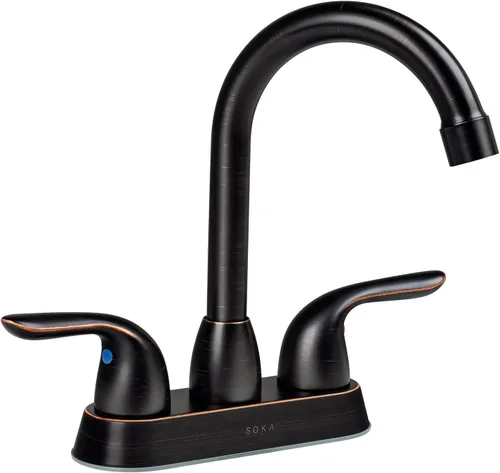 SOKA Grifo de baño de acero inoxidable de bronce aceitado con tapón de drenaje de fregadero emergente y placa de cubierta, grifo de baño de 3