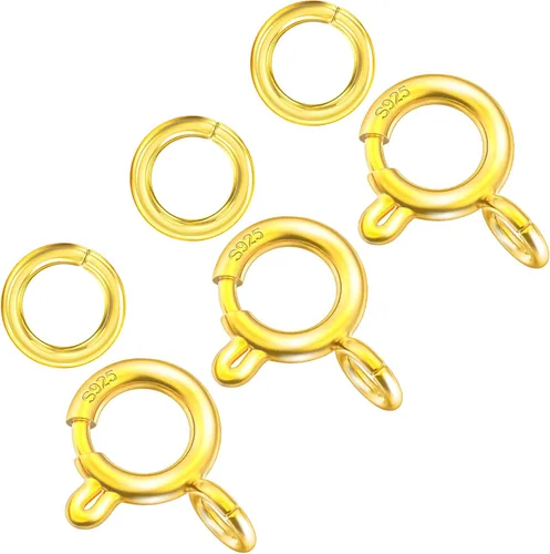 Miniatura 7 de OHINGLT Cierre de anillo de resorte de plata de ley 925 con anillos cerrados, cierre de langosta redondo para pulseras, collares, conectores