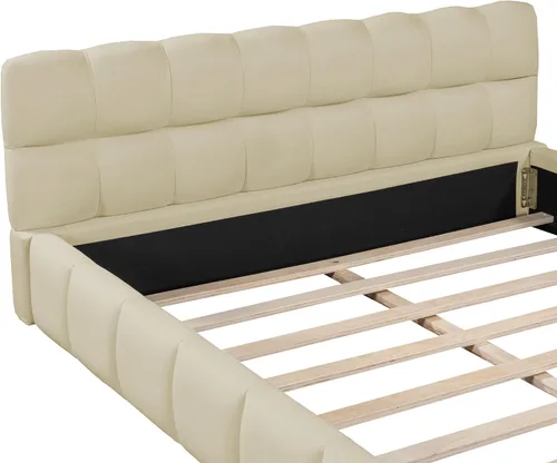 Miniatura 4 de Harper & Bright Designs Base de cama tapizada tamaño Queen con tela gruesa, cama con base de tierra con marco sólido/base de colchón/soporte