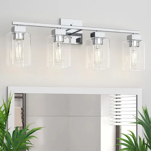 Miniatura 16 de Lámpara de tocador de baño de níquel cepillado, diseño cuadrado de 3 luces, certificación UL y luces cuadradas para baño sobre el espejo