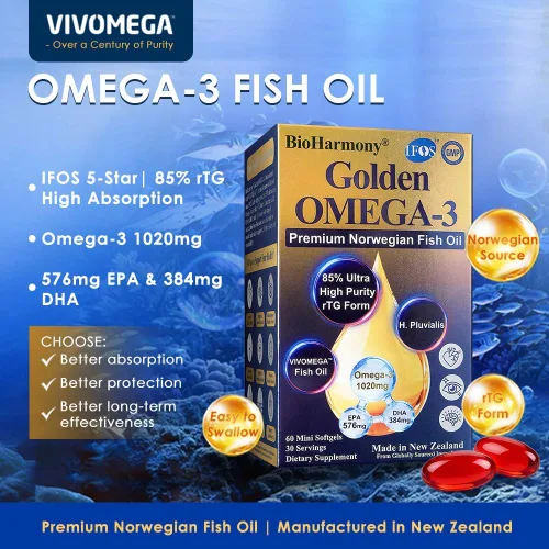 Miniatura 2 de Aceite de pescado Omega-3 1020mg - 85% rTG de alta absorción con EPA DHA - Aceite de pescado noruego, IFOS 5 estrellas, paquete de ampolla