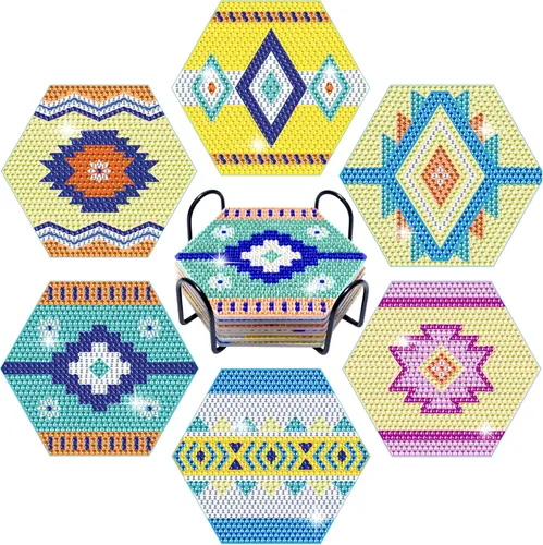 Miniatura 9 de Vcekract Posavasos de pintura de diamante, 6 posavasos de mandala con soporte, kits de manualidades para posavasos de bricolaje, kits de proyectos
