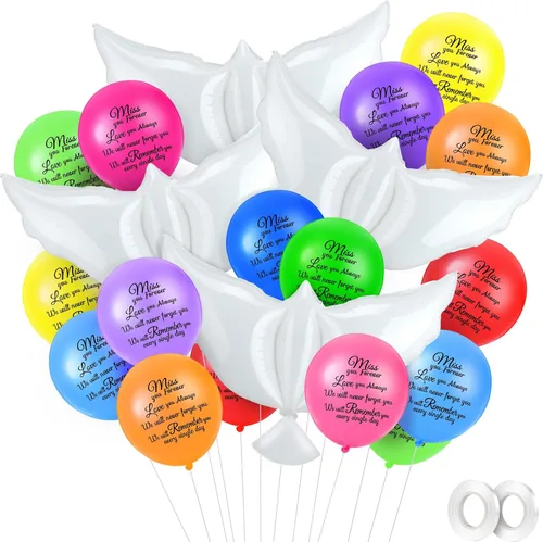 Miniatura 11 de Skylety 36 globos conmemorativos con 4 globos de paloma de la paz para liberar en recuerdo del cielo, decoraciones de helio para funerales, Negro