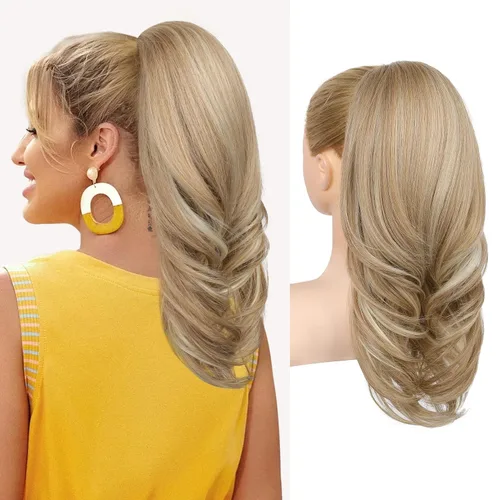 Miniatura 36 de SEIKEA Extensión de cola de caballo versátil con cordón, 26" de largo, cabello ondulado multicapa, clip para cola de caballo, extensiones de pelo