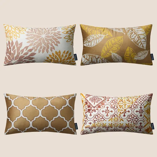 Miniatura 19 de Phantoscope New Living Series - Juego de 4 almohadas de terciopelo con diseño geométrico de hojas para otoño, funda de cojín decorativa