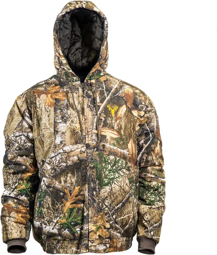 Miniatura 10 de HOT SHOT Chaqueta de caza de camuflaje de sarga aislada para hombre, camuflaje con carcasa de algodón, para clima frío, caza de aves y ciervos