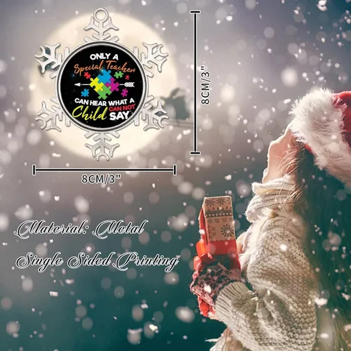 Miniatura 2 de Adornos de Navidad con diseño de copo de nieve de metal para concientización sobre el autismo, adornos de Navidad para autismo, regalo de autismo