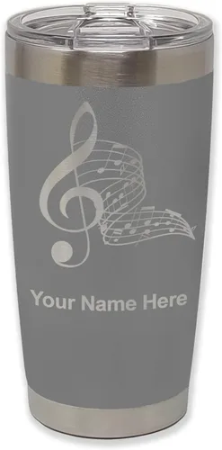 Miniatura 33 de LaserGram Vaso aislado al vacío de 20 onzas, notas musicales, grabado personalizado incluido (negro)