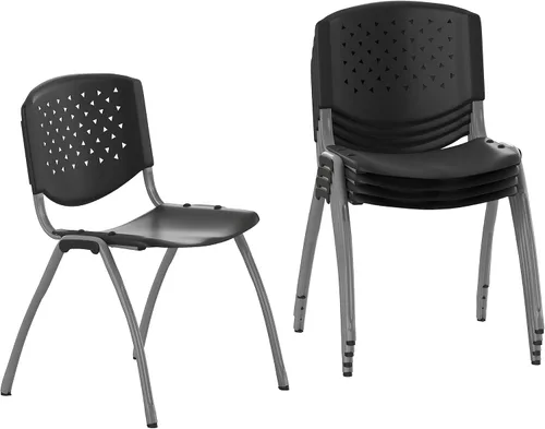 Miniatura 14 de Flash Furniture - Silla apilable de plástico negro de la serie HERCULES con capacidad de 880 lb. y marco recubierto en polvo de color gris titanio