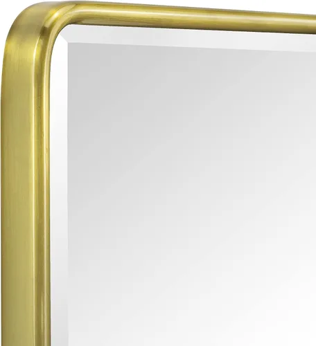 Miniatura 5 de TEHOME Botiquín de baño empotrado con marco de metal dorado cepillado con espejo rectangular redondeado con espejo biselado de 16 x 24 pulgadas