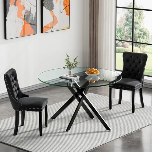 Miniatura 23 de HomVent Juego de mesa de comedor redonda de vidrio de 3 piezas, juego de mesa de comedor de vidrio templado para 2 mesas de cocina con 2 sillas