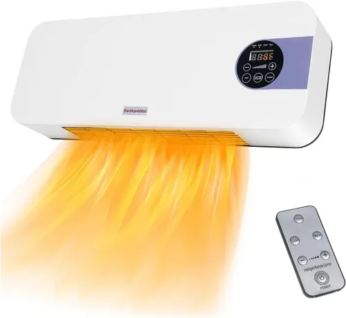 Calentador Eléctrico de Cerámica PTC de 1500W Montado en Pared con Control Remoto, Pantalla LED, Termostato Ajustable, Protección Contra