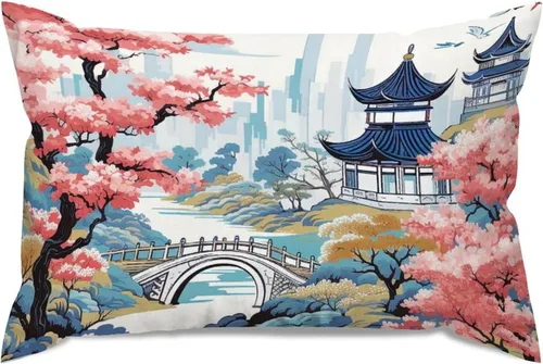 Miniatura 49 de ArogGeld Funda de almohada blanca con flores chinoiserie, funda de almohada para sofá, diseño floral verde y blanco, funda de almohada de lino A-12