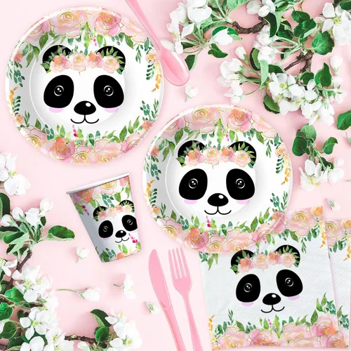 Miniatura 6 de Suministros de fiesta de panda para cumpleaños y baby shower, decoración de fiesta de cumpleaños de panda para niñas, plato de papel, taza