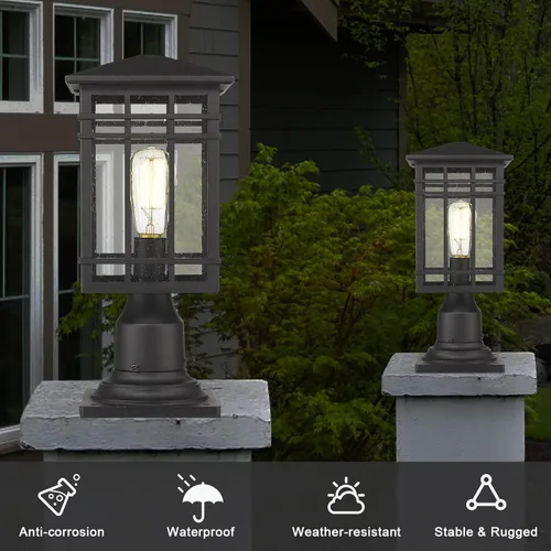 Miniatura 4 de Lámpara de poste para exteriores, farol de poste exterior con vidrio sembrado en acabado negro, luz de pilar ideal para patio, camino y entrada